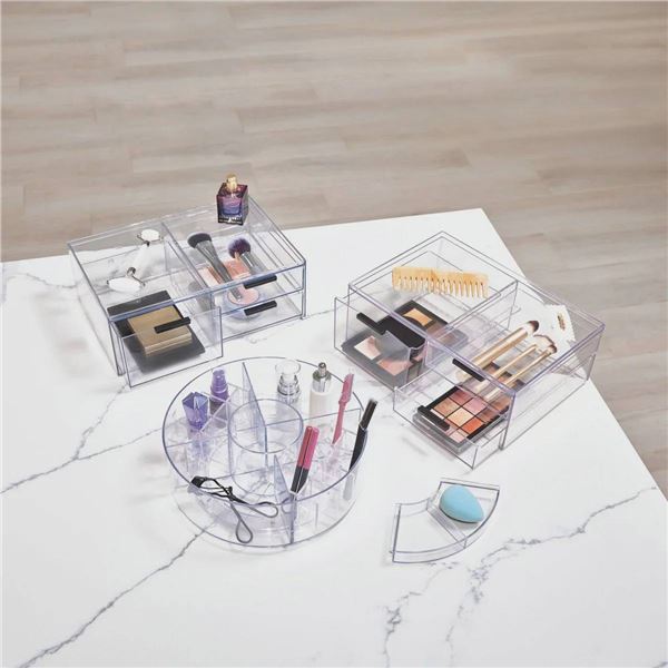 IDesign 3-Piece Cosmetic Organizer Set with Rotating Carousel