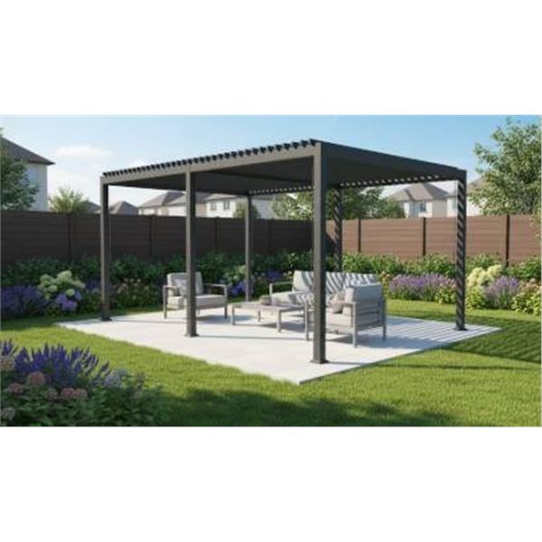Mirador 10 ft x 20 ft Louvered Pergola in Black Finish