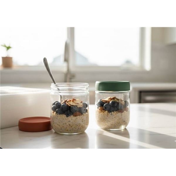 Overnight Oats Jars with Spoon and Marker, Set of 6