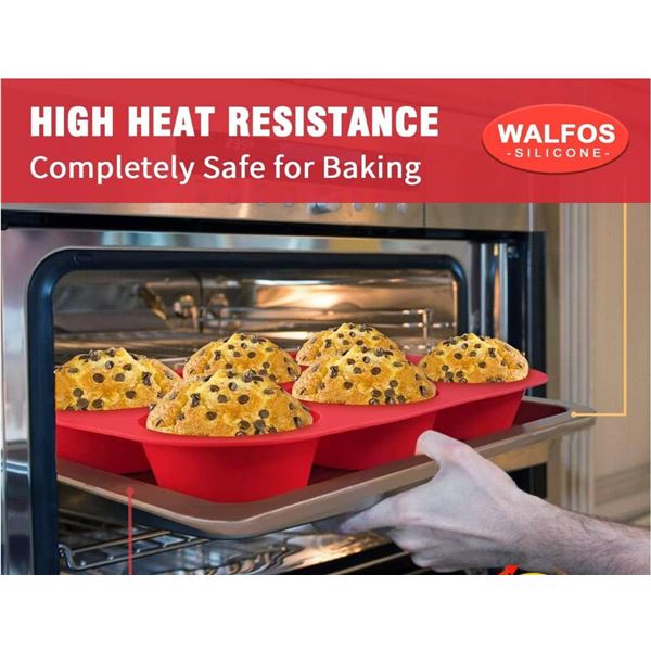 Walfos Silicone Large Muffin Pan – 6 Cup Jumbo Silicone Cupcake Pan