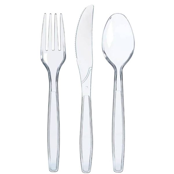 Prestee 300-Piece Clear Plastic Silverware Set – Disposable Heavy Duty Bulk Cutlery and Ute