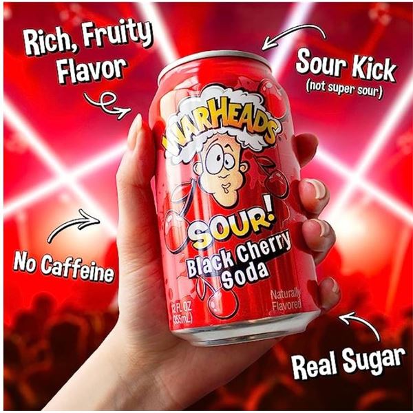 Warheads Sour Black Cherry Soda 10 x 355ml Cans
