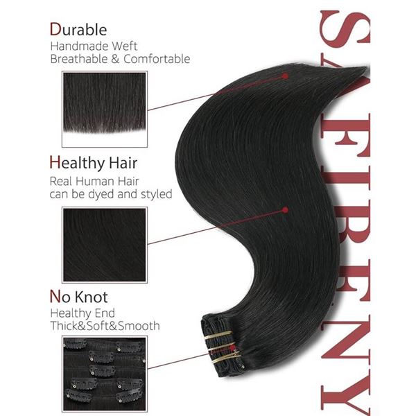 Safireny Human Hair #1B, 14 Inch, Women’s Hair Extension
