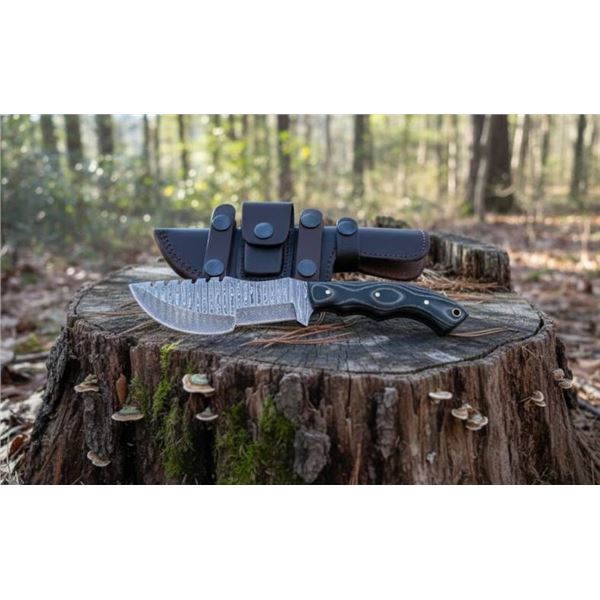 Poshland TR-1168 Knife with Black Micarta Handle and Leather Sheath
