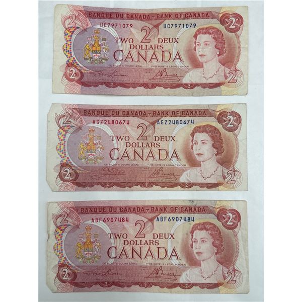 LOT of 3 – Canadian 1974 $2 Banknotes