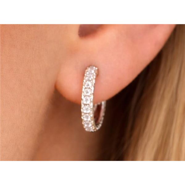 $2130, 14K(1.87g),  NATURAL DIAMOND(0.16CT) HOOP EARRING, appraised value $2130