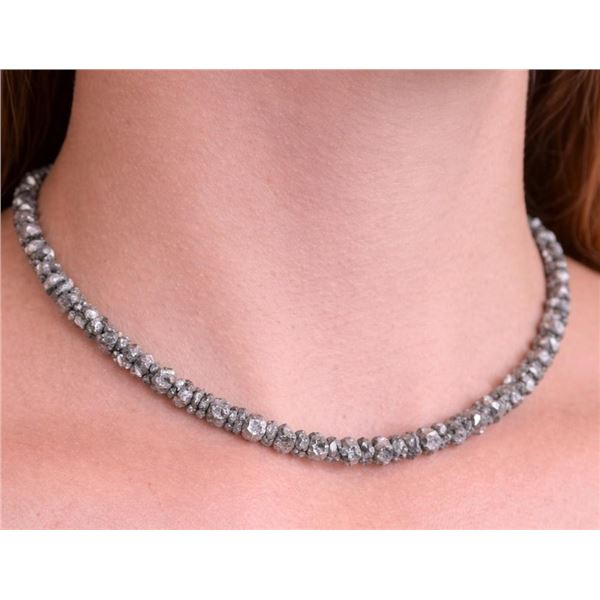 $500, SILVER(4.4g),  NATURAL DIAMOND (20CT) ROUGH BEADS ENHANCE COLOR NECKLACE 15-16", appraised val
