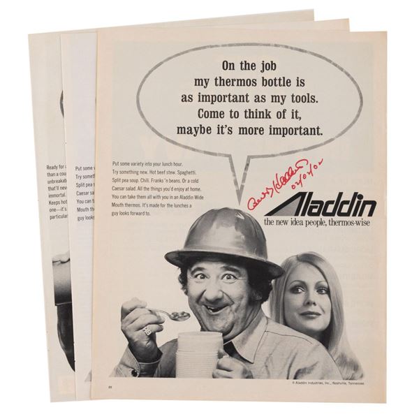 Three Buddy Hackett-Signed Thermos Ads.