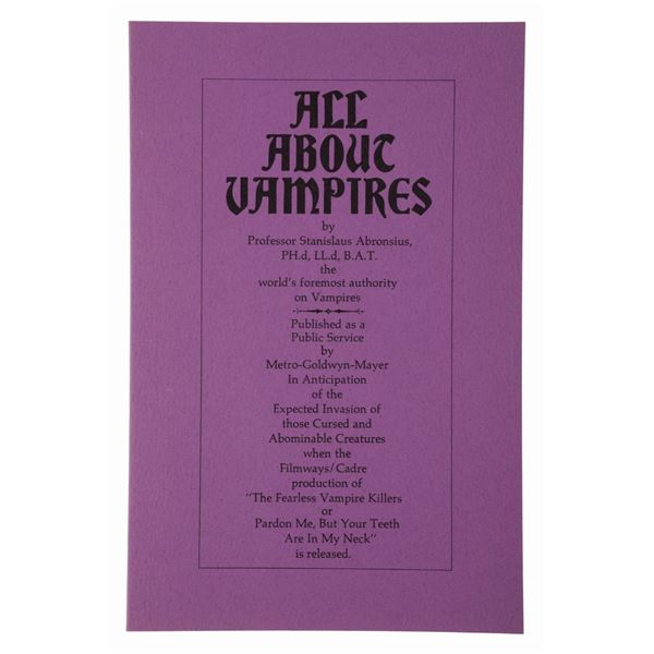 A Satirical Pamphlet for "The Fearless Vampire Killers."