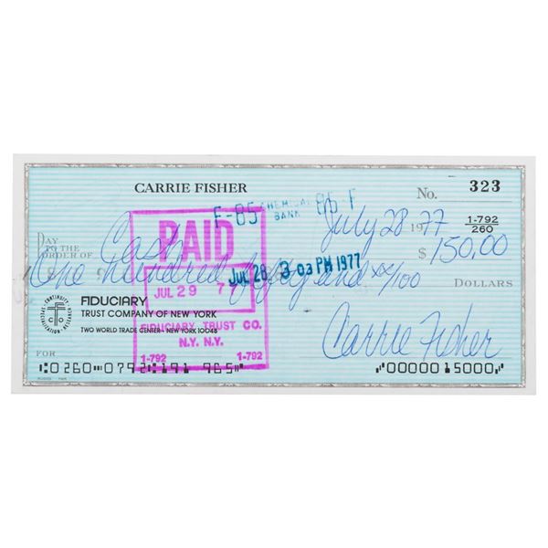 A Carrie Fisher Signed Check.