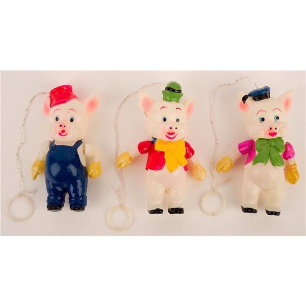 A "Three Little Pigs" Celluloid Figurine Set.