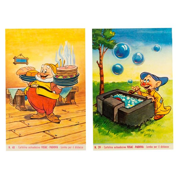 A Pair of Italian Seven Dwarf Sticker Postcards.