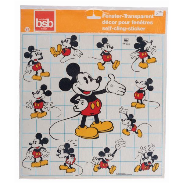 A Mickey Mouse Transparent Self-Cling Sticker Sheet.
