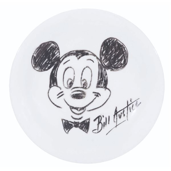A Bill Justice Mickey Drawing on a Corningware Plate.