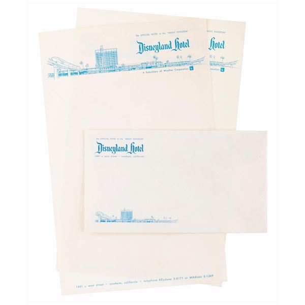 1960s Disneyland Hotel Stationery Paper and Envelope.