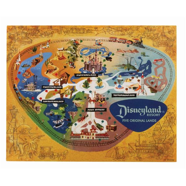 A Disneyland "Five Original Lands" Pin Set Map.
