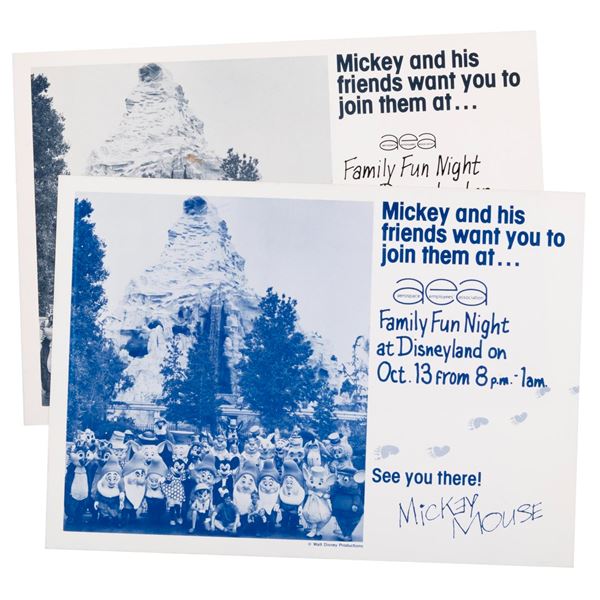 A Pair of 1975 Disneyland AEA Family Fun Night Save the Dates.