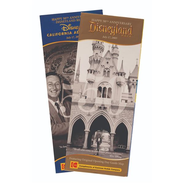 A Pair of Disneyland 50th Anniversary Guide Maps.