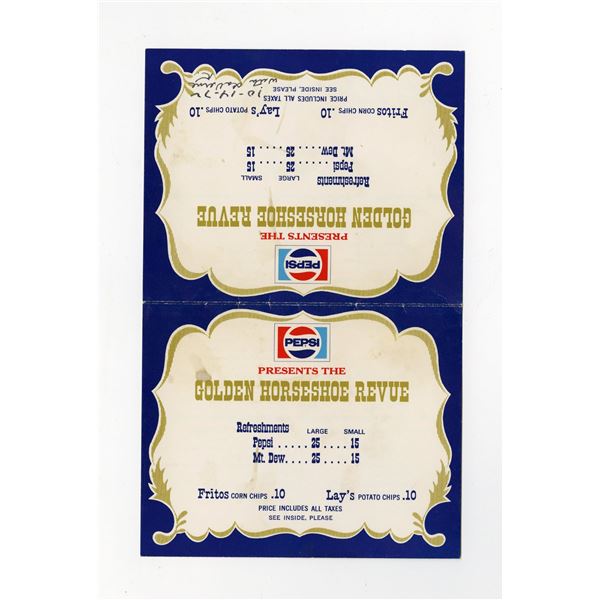 A Golden Horseshoe Revue Pepsi Table Card.