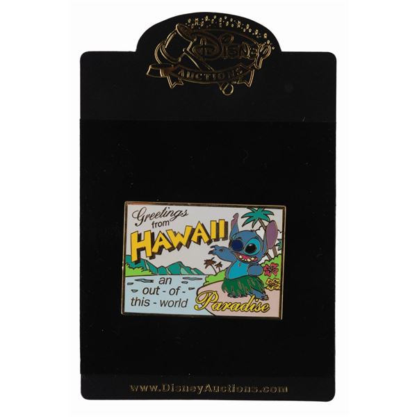 A Disney Auctions LE 100 Stitch Postcard Pin.