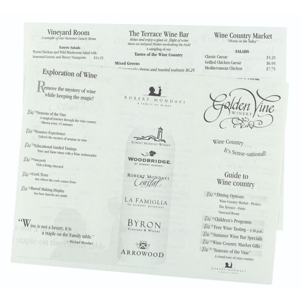 A Pair of DCA 2001 Golden Vine Winery Menus.