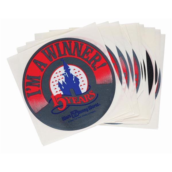 A Collection of Walt Disney World I'm A Winner Stickers.