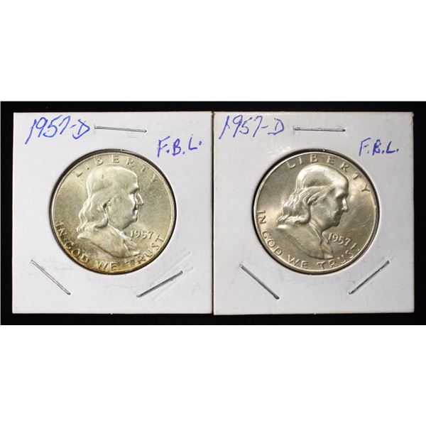 (2) 1957-D FRANKLIN HALF DOLLARS BU FBL