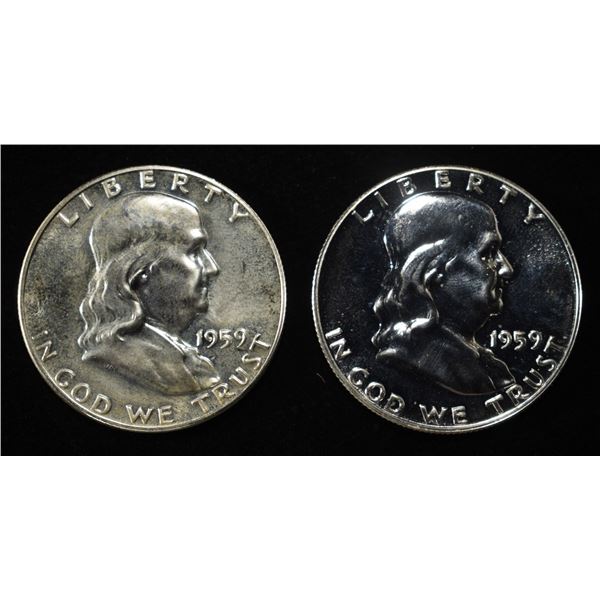 (2) 90% SILVER 1959 FRANKLIN HALF DOLLARS PROOF BU