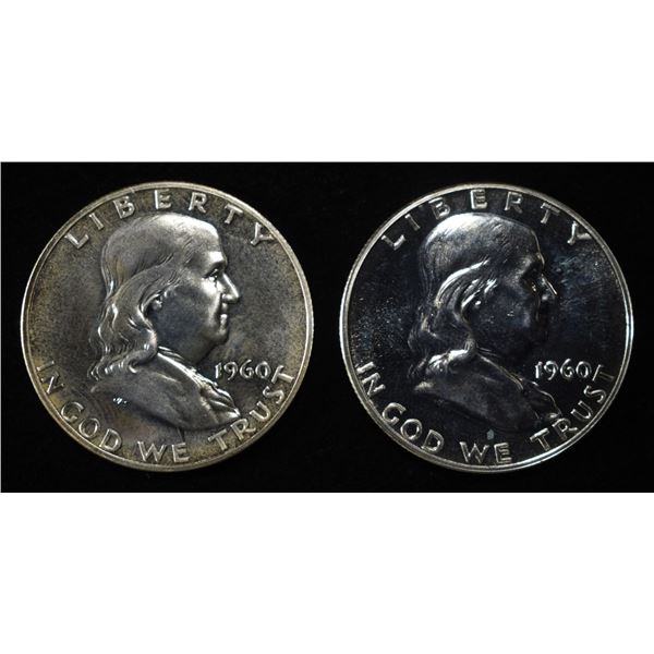 (2) 90% SILVER 1960 FRANKLIN HALF DOLLARS PROOF BU