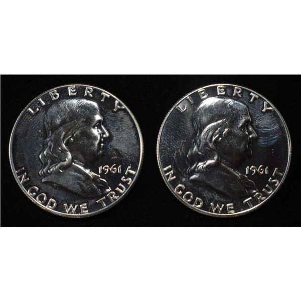 (2) 90% SILVER 1961 FRANKLIN HALF DOLLARS PROOF BU