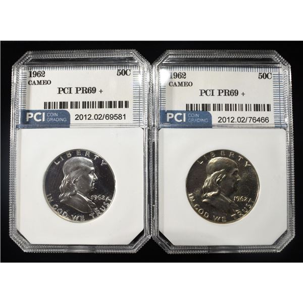 (2) 1962 FRANKLIN HALF PCI SUPERB GEM+ PROOF CAM