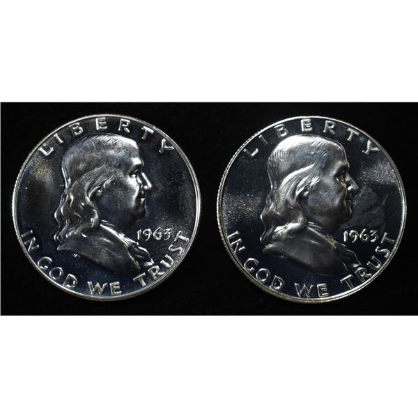 (2) 90% SILVER 1963 FRANKLIN HALF DOLLARS PROOF BU