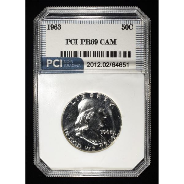 1963 FRANKLIN HALF PCI SUPERB GEM+ PROOF CAM
