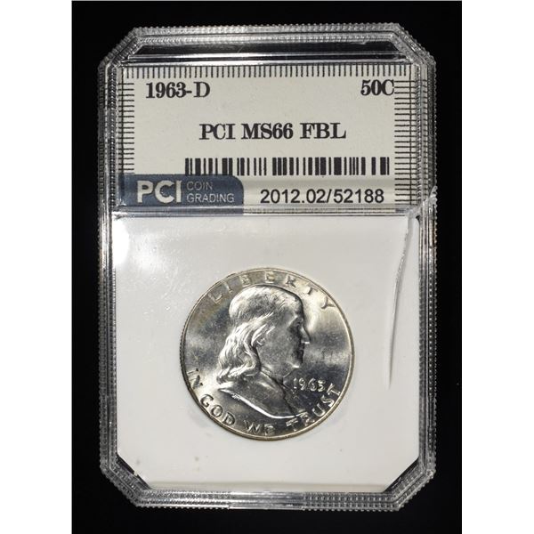 1963-D FRANKLIN HALF PCI SUPERB GEM BU FBL