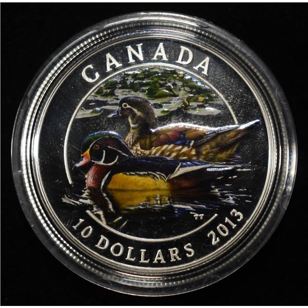 2013 PAINTED WOOD DUCK 1/2 OZ 0.999 SILVER ROUND
