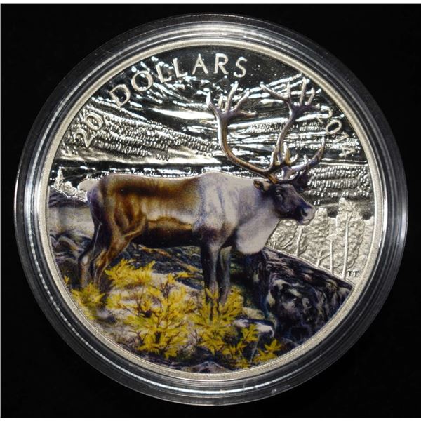 2014 PAINTED CARIBOU 1 OZ 0.999 SILVER ROUND