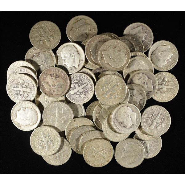 (50) 90% SILVER ROOSEVELT DIMES, (1) MERCURY DIME