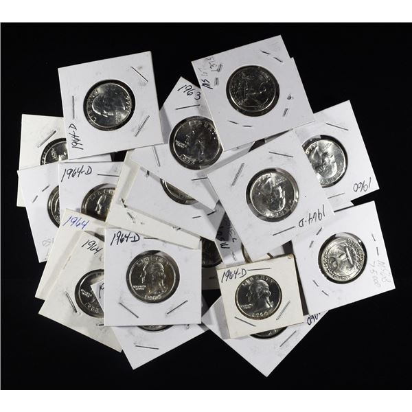 (22) 90% SILVER WASHINGTON QUARTERS BU