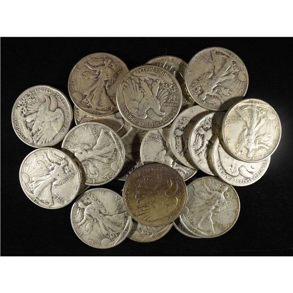 (20) 90% SILVER WALKING LIBERTY HALF DOLLARS
