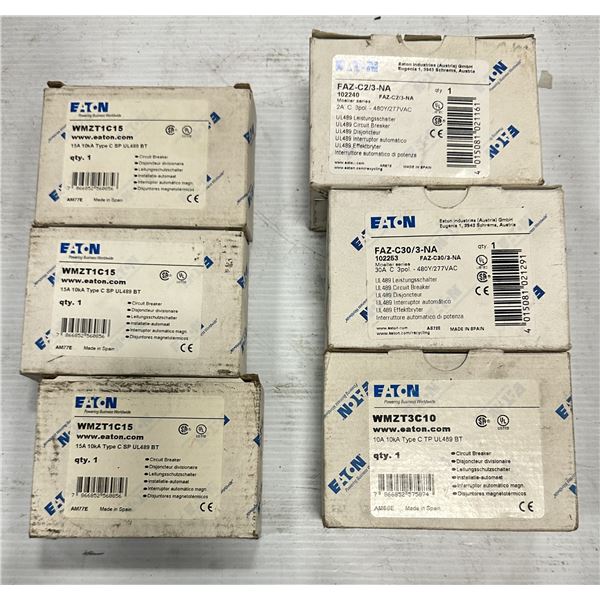 Lot of (6) Eaton Circuit Breakers