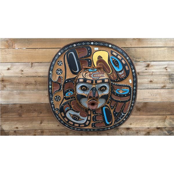 HAND CARVED & PAINTED FIRST NATIONS MOON MASK 35" X 37"