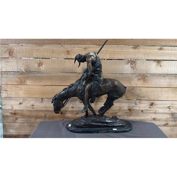 BRONZE STATUE ON MARBLE BASE 30" X 33"