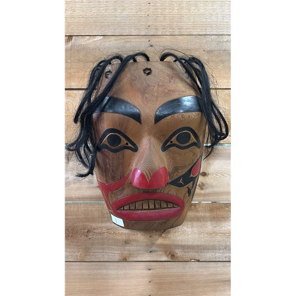 HAND CARVED & PAINTED FIRST NATIONS "SHAMAN DEER HORNE SUMAS" MASK BY LESTER NED JR (HENRY) OF STOLO