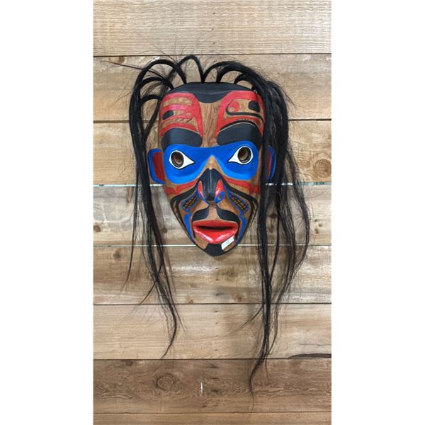 HAND CARVED & PAINTED FIRST NATIONS "NORTHERN CREST SOCIETY MAN MASK" BY TONY HUNT SR