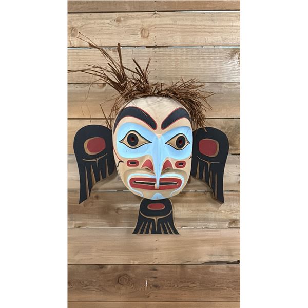 HAND CARVED & PAINTED FIRST NATIONS MASK 22.5" X 18"