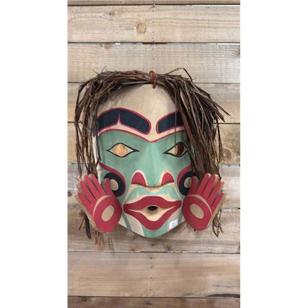 HAND CARVED & PAINTED FIRST NATIONS MASK 13.5" X 17"
