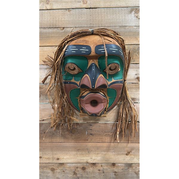 HAND CARVED & PAINTED FIRST NATIONS "KWAGULTH SPEAKER" MASK BY DAVID MUNGO KNOX 18" X 20.5"