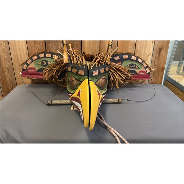 HAND CARVED & PAINTED FIRST NATIONS TRANSFORMATION MASK 38" X 28" X 17"