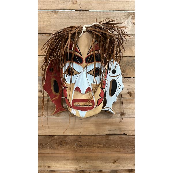HAND CARVED & PAINTED FIRST NATIONS MASK 20" X 20"