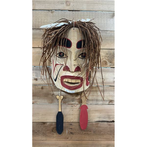 HAND CARVED & PAINTED FIRST NATIONS MASK 12" X 16"